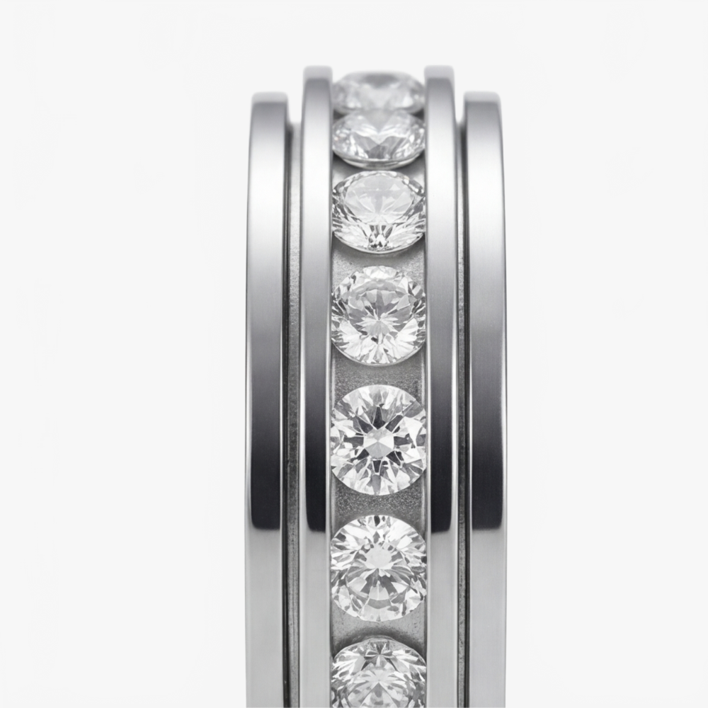 Titanium Steel Spinner Ring with Cubic Zirconia, Silver Gold Rose Gold Fidget Ring for Women & Men, Anxiety Relief, Stackable Band | Lonoma