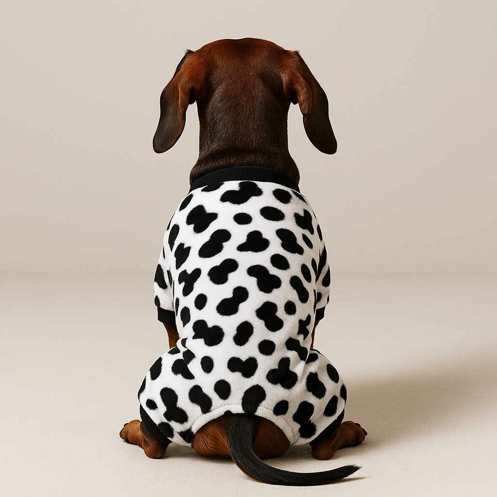 Dachshund Pyjamas Fleece Cow Print Full Body Jumpsuit S–XL Winter Dog Sleepwear Onesie Cold Weather | Koossa