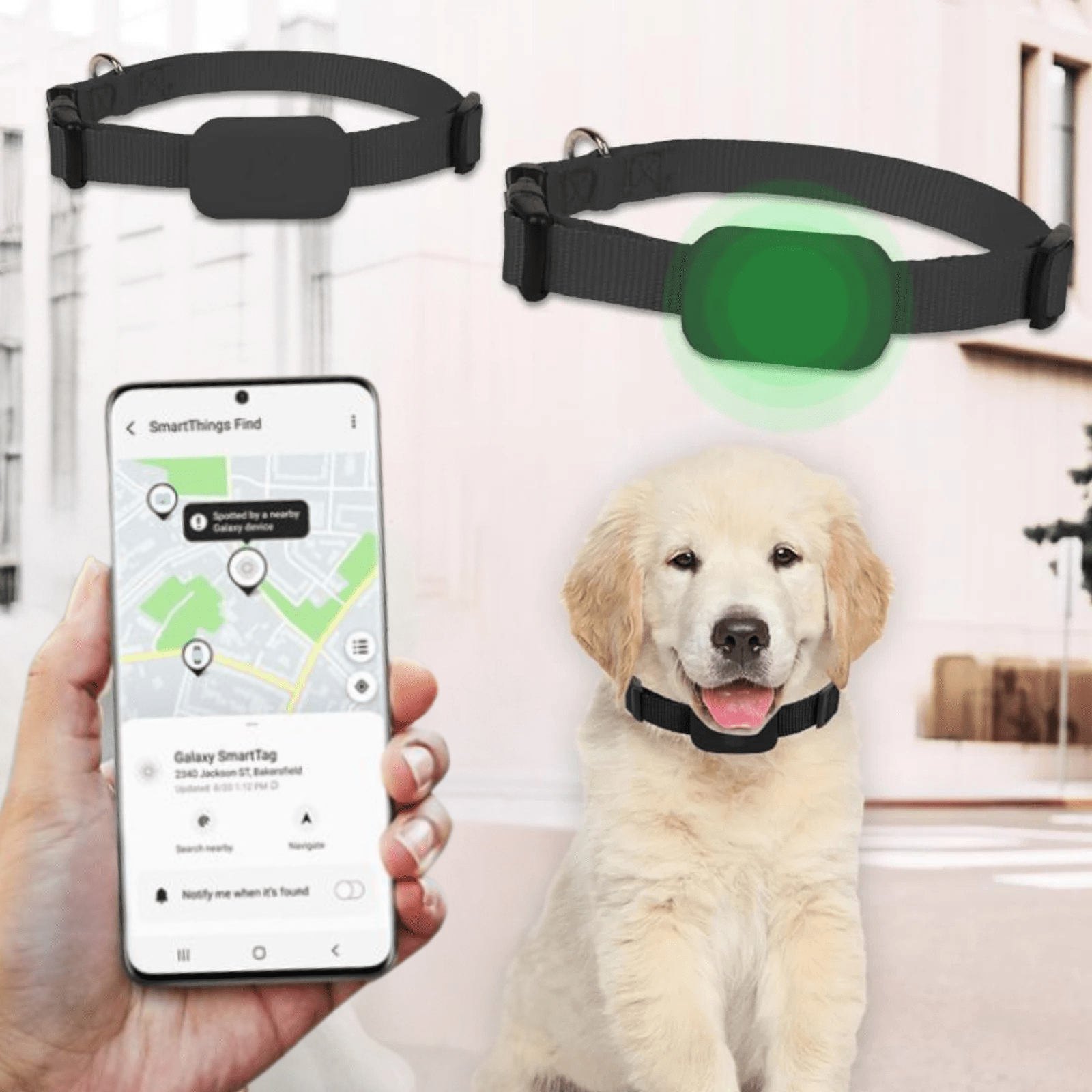 Pet GPS Tracker Bluetooth 5.2 Android SmartTag 39x28mm CR2032 90dB Alert Adjustable 28–39cm Cat Dog No Subscription | Koossa