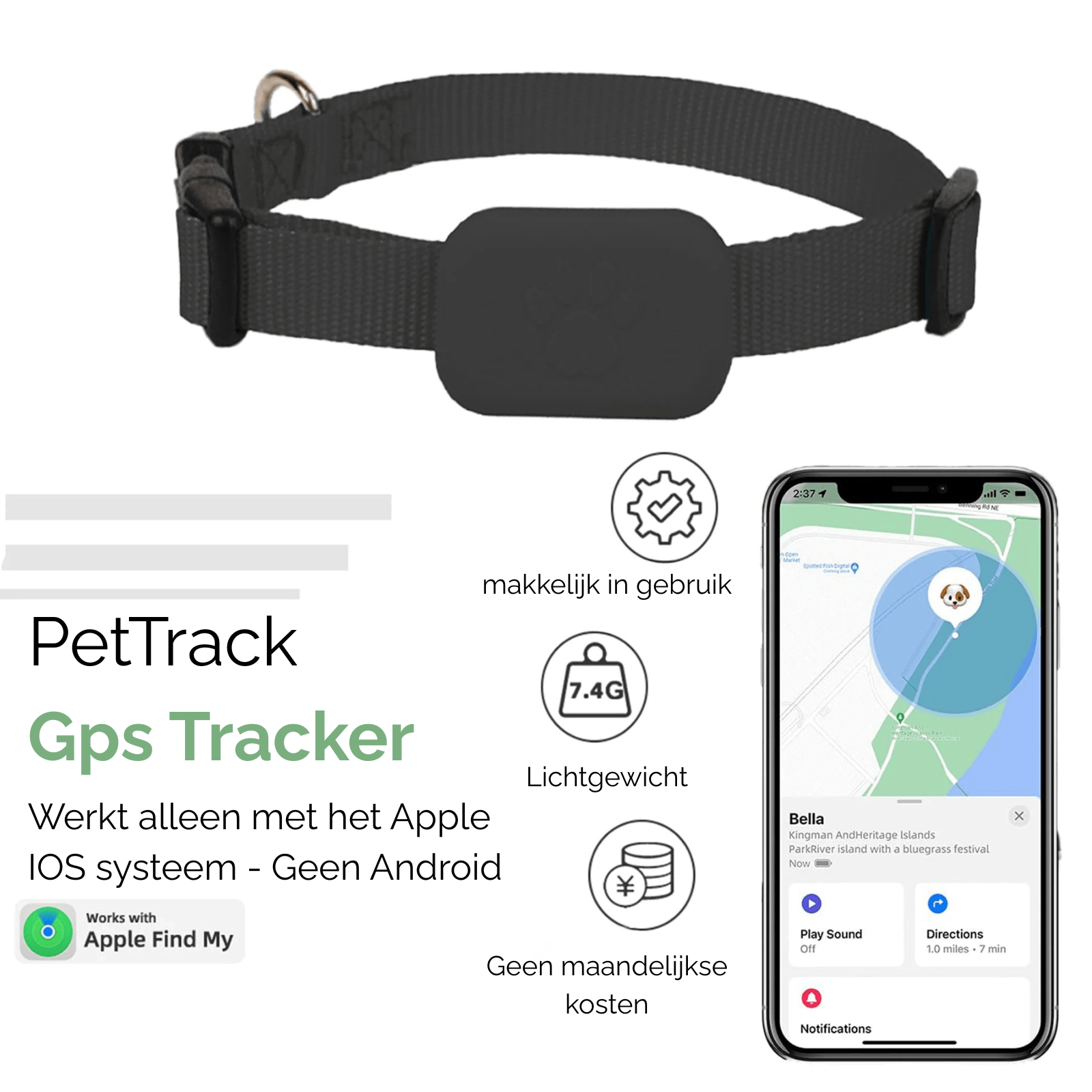 Pet Tracker Apple Find My iOS Bluetooth 5.2 CR2032 1 Year Battery 90dB Alert Cat Dog Locator No SIM | Koossa