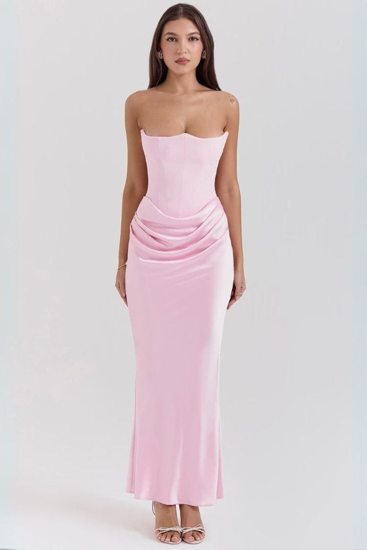 Strapless Evening Gown with Draped Waist Detail and Full-Length Silhouette for Formal Occasions and Black-Tie Events | Koossa