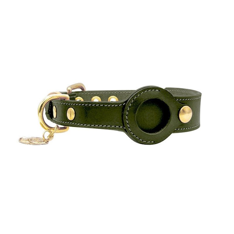 Dog Collar with AirTag Holder Leather Waterproof Adjustable Tracker Pocket Apple Find My Compatible D-Ring Small Medium Large GPS Locator | Koossa