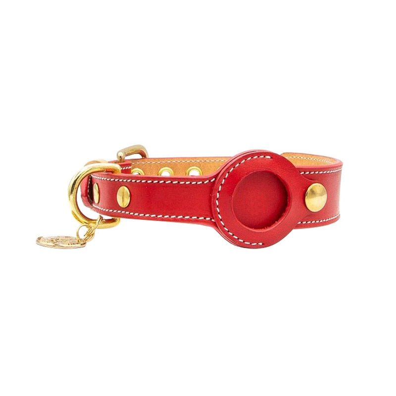 Dog Collar with AirTag Holder Leather Waterproof Adjustable Tracker Pocket Apple Find My Compatible D-Ring Small Medium Large GPS Locator | Koossa