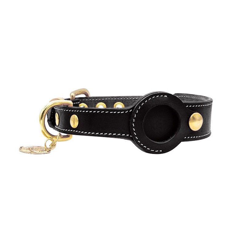 Dog Collar with AirTag Holder Leather Waterproof Adjustable Tracker Pocket Apple Find My Compatible D-Ring Small Medium Large GPS Locator | Koossa