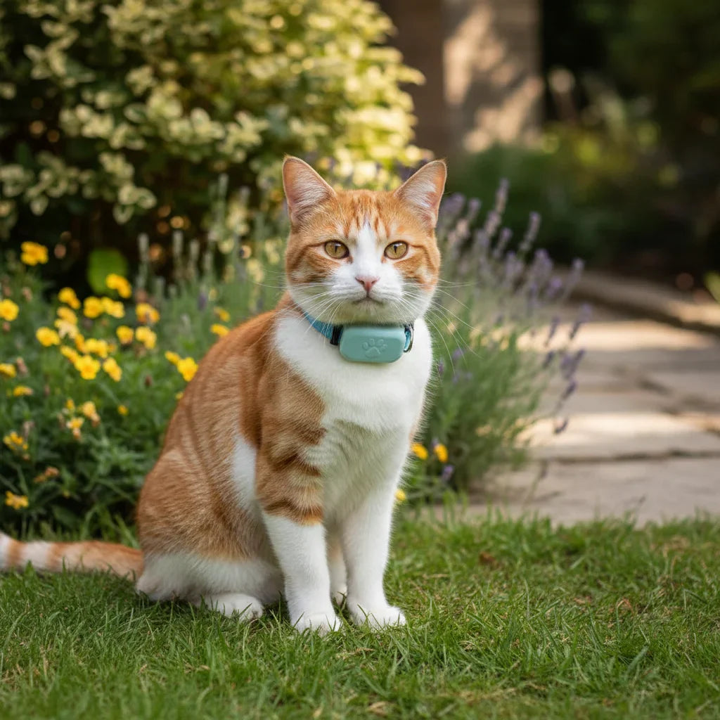 Pet GPS Tracker Bluetooth 5.2 Android SmartTag 39x28mm CR2032 90dB Alert Adjustable 28–39cm Cat Dog No Subscription | Koossa