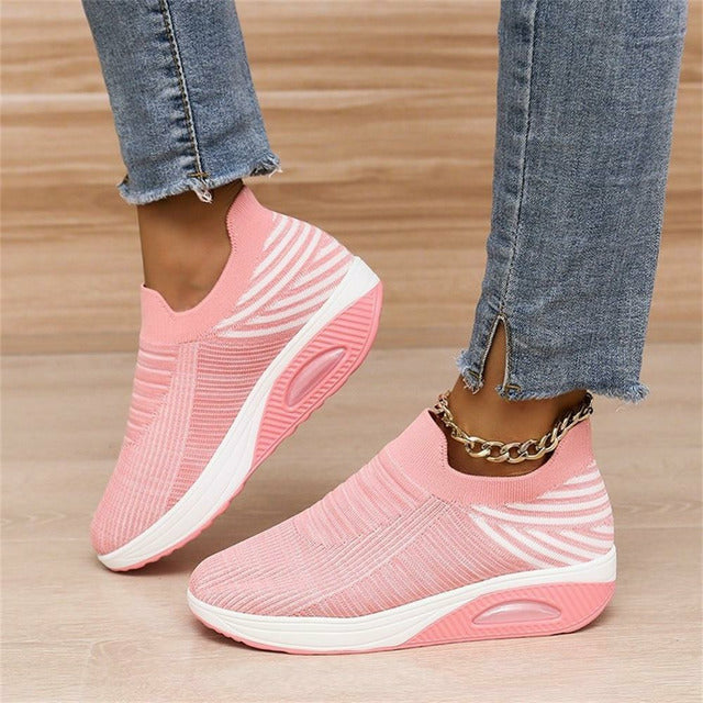 Women's Knitted Slip-On Platform Trainers in Light Violet, Pink, Black, Blue, Purple and Grey for Everyday Comfort and All-Day Walking | Koossa