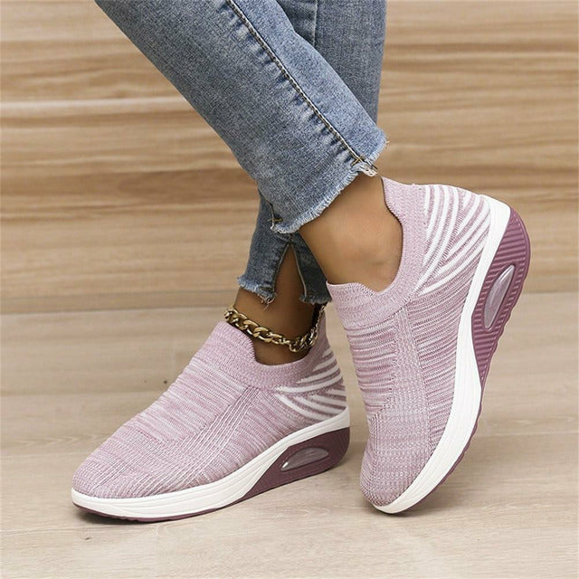 Women's Knitted Slip-On Platform Trainers in Light Violet, Pink, Black, Blue, Purple and Grey for Everyday Comfort and All-Day Walking | Koossa