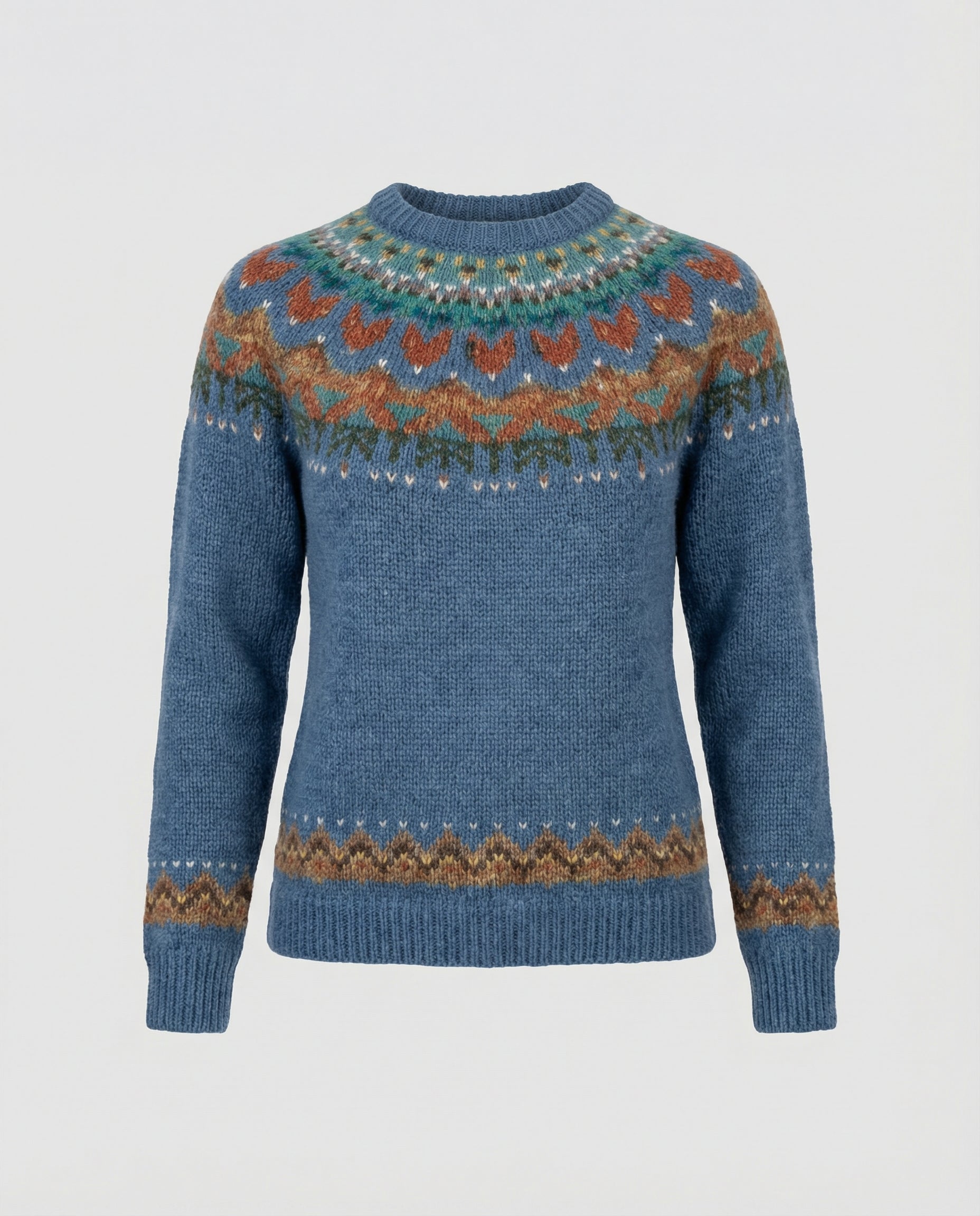 Women's Vintage Icelandic Knit Jumper in Blue and Green — Classic Nordic Pattern Knitwear for Autumn and Winter | Koossa