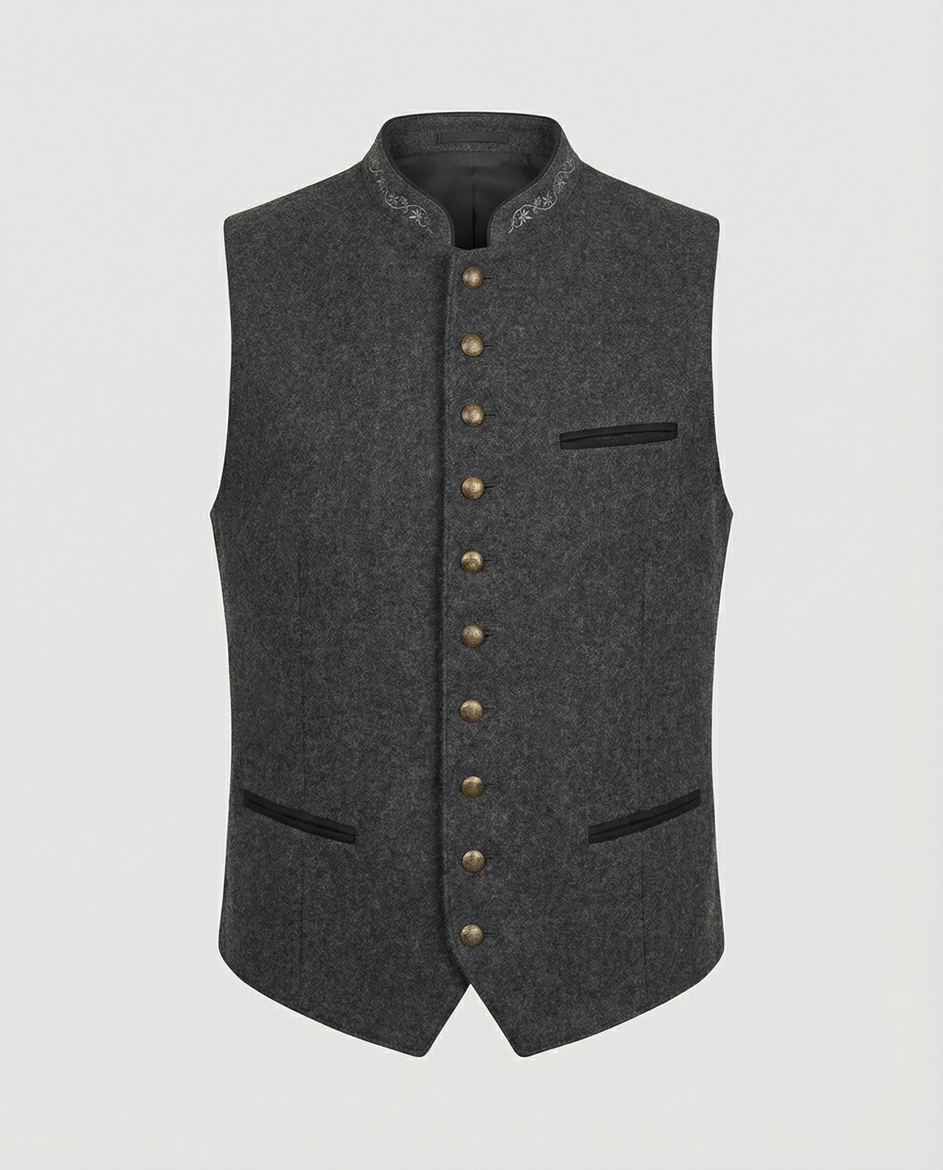 Men's Grey Traditional Waistcoat with Stand Collar — Tailored Formal Waistcoat for Heritage Events & Celebrations | Koossa
