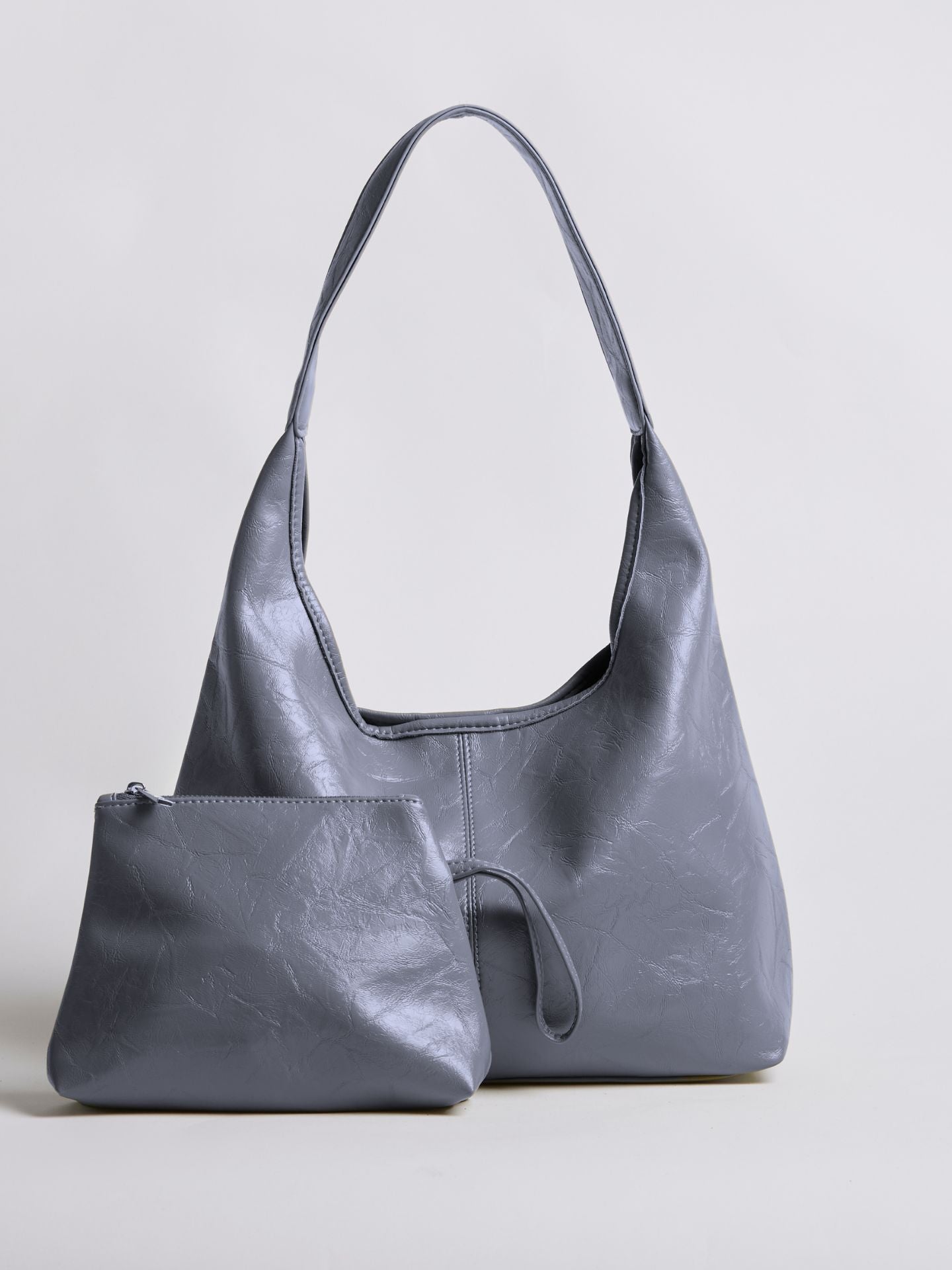 Soft Leather-Effect Tote Bag in Black with Matching Pouch | Spacious Everyday Shoulder Bag with Compartments | Koossa