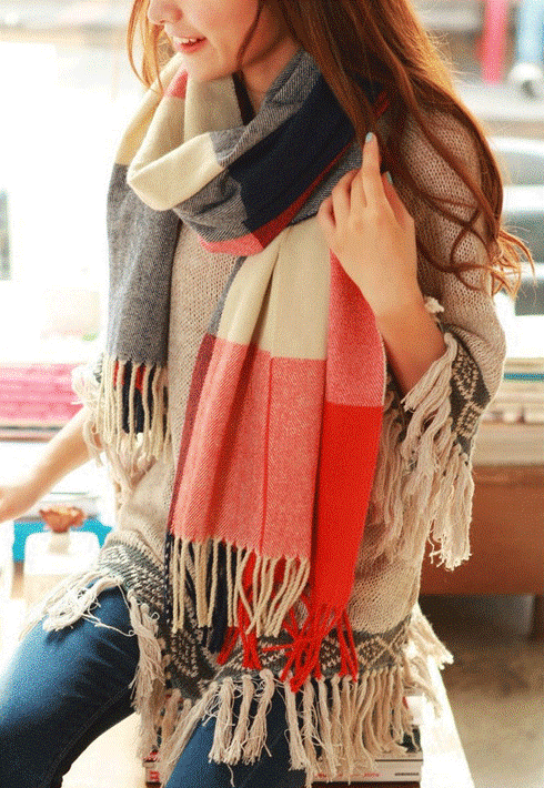 Women's Check Print Scarf — Soft Wool Scarf for Autumn and Winter Layering — Classic Accessory | Koossa