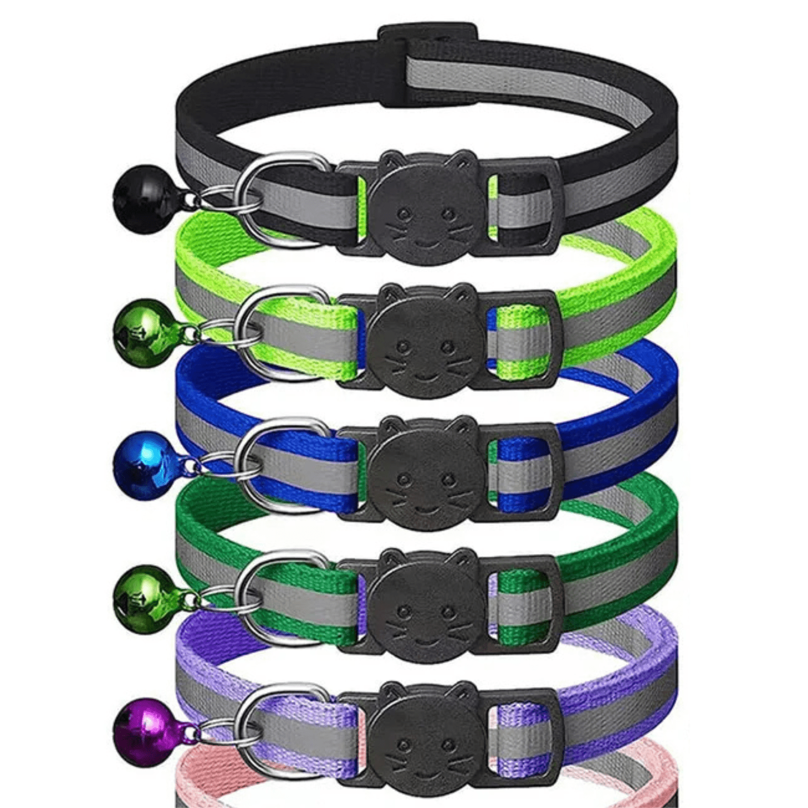 Cat Collar Reflective Band Breakaway Safety Buckle Bell Adjustable 19–32cm Kitten Adult Indoor Outdoor Night Safety | Koossa