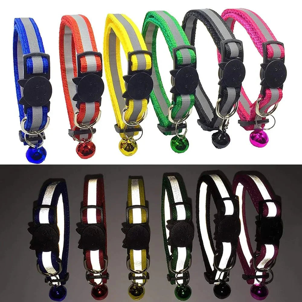 Cat Collar Reflective Band Breakaway Safety Buckle Bell Adjustable 19–32cm Kitten Adult Indoor Outdoor Night Safety | Koossa