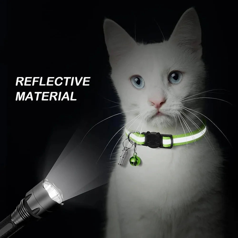 Cat Collar Reflective Band Breakaway Safety Buckle Bell Adjustable 19–32cm Kitten Adult Indoor Outdoor Night Safety | Koossa