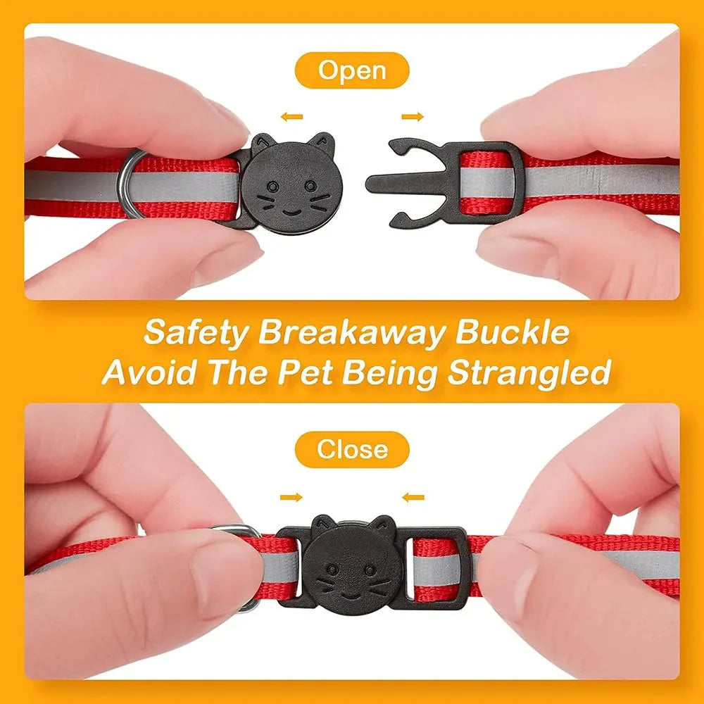 Cat Collar Reflective Band Breakaway Safety Buckle Bell Adjustable 19–32cm Kitten Adult Indoor Outdoor Night Safety | Koossa