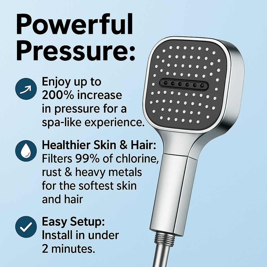 Pommeau de douche haute pression avec filtration intégrée pour jet puissant économie d'eau et confort | Koossa