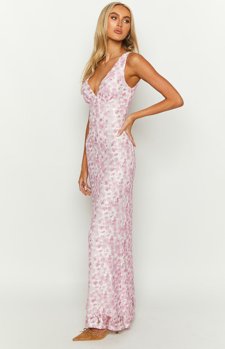 Women's Flowing Maxi Dress in Pink for Wedding Guests and Elegant Occasions | Koossa