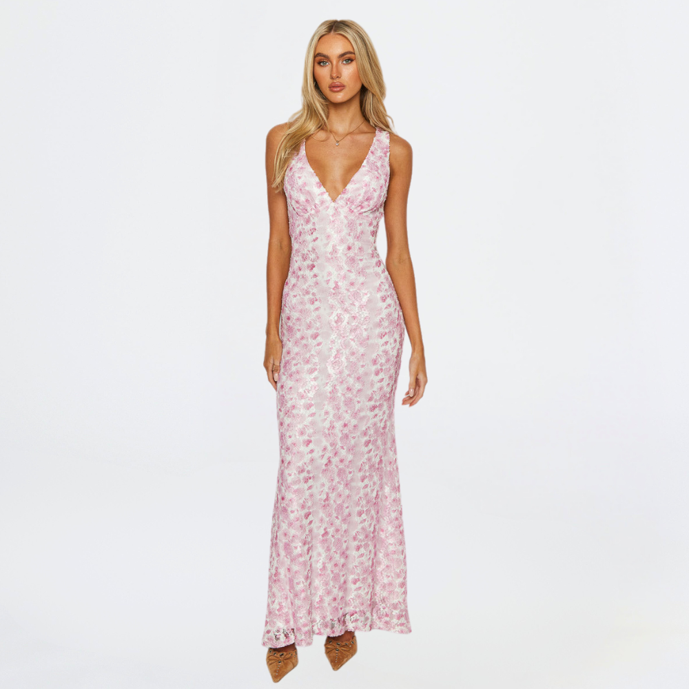 Women's Flowing Maxi Dress in Pink for Wedding Guests and Elegant Occasions | Koossa