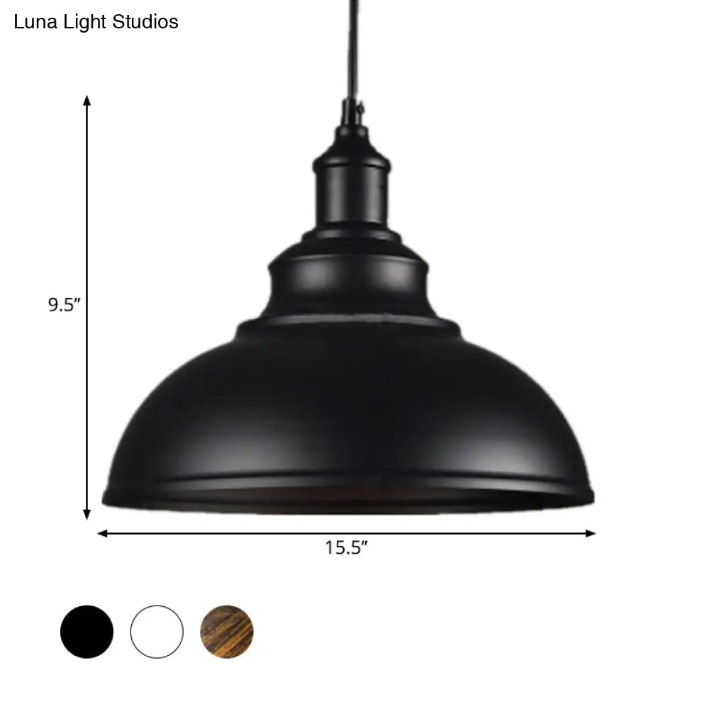 Industrial Metal Dome Pendant Light in Black, White or Rust – Farmhouse Bowl Hanging Ceiling Lamp for Kitchen Island & Dining Room | Lonoma