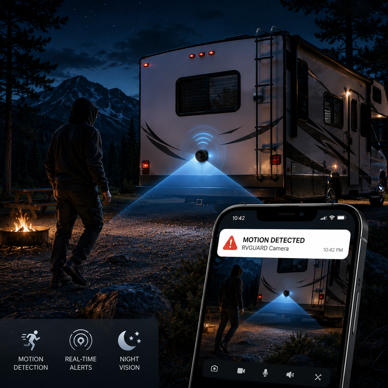 Caméra de recul sans fil avec vision nocturne et détection de mouvement pour camping-car caravane et van | Koossa