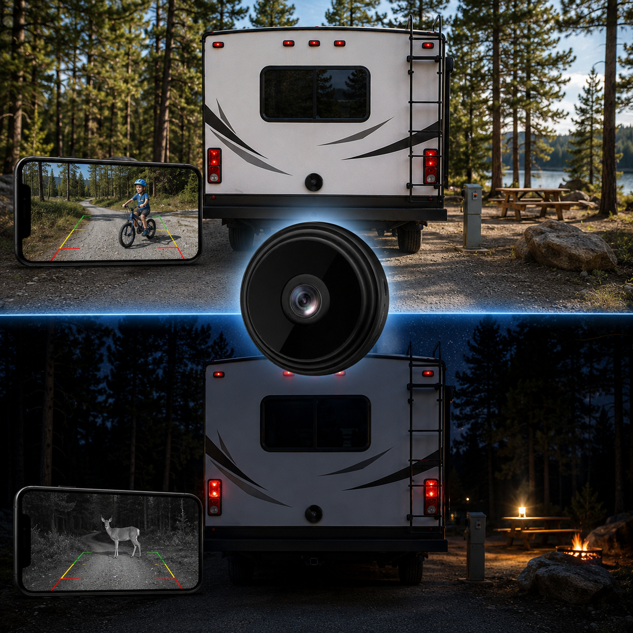 Caméra de recul sans fil avec vision nocturne et détection de mouvement pour camping-car caravane et van | Koossa