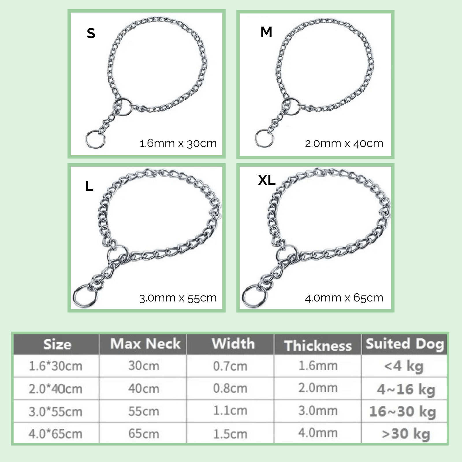 Dog Slip Chain Collar Stainless Steel Training S M L XL No-Pull Correction Choke Chain All Weather Rust-Proof | Koossa