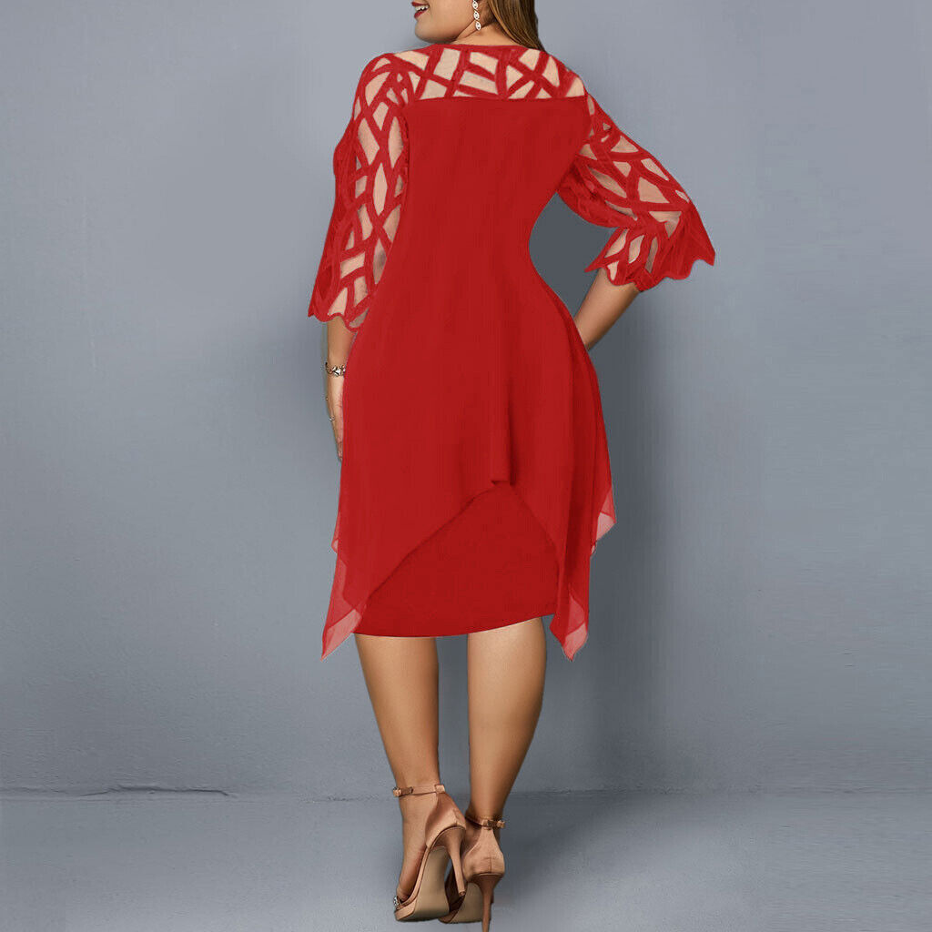 Women's Elegant Midi Dress with Lace Sleeves — Timeless Autumn Dress for Cocktail Parties & Special Occasions | Koossa