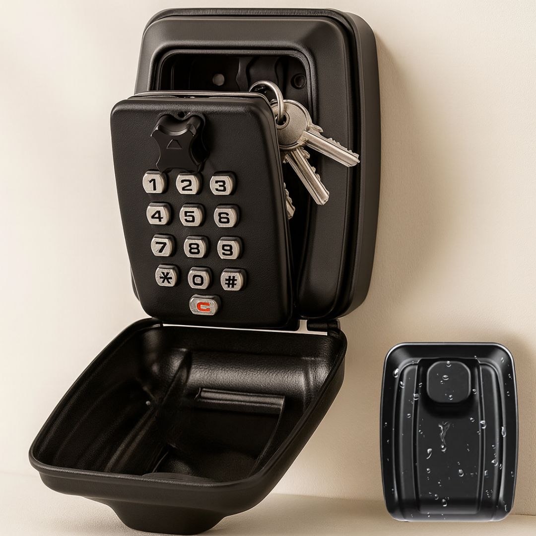 Wall Mount Key Lock Box with Combination Lock, Black Zinc Alloy, Weatherproof Outdoor Indoor Key Safe for Front Door, Garage, Rental | Lonoma