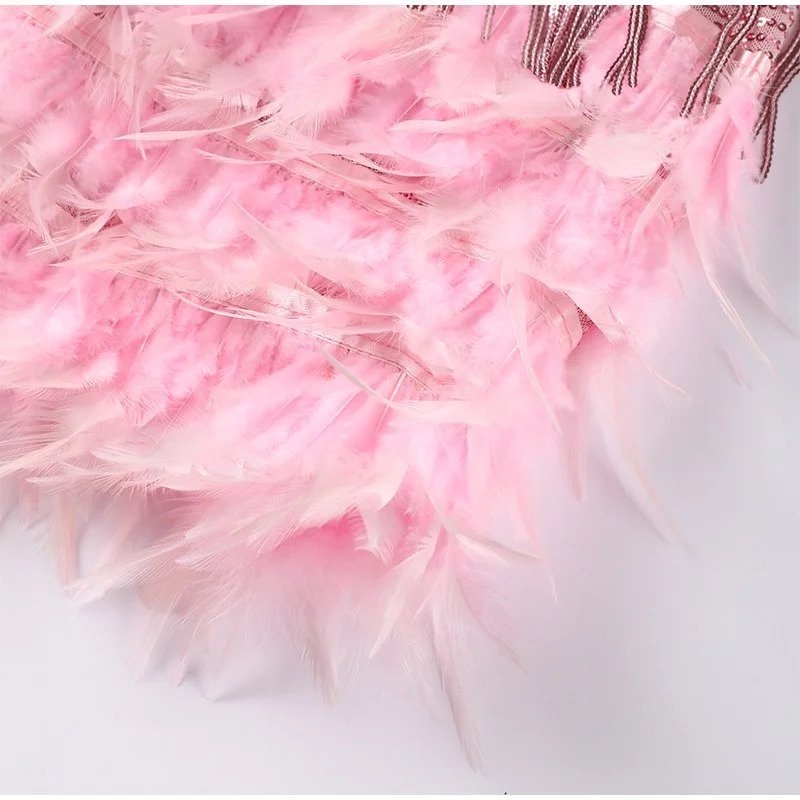 Sequinned Mini Dress with Feather Hem and Fringe Detail | Koossa