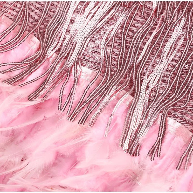 Sequinned Mini Dress with Feather Hem and Fringe Detail | Koossa