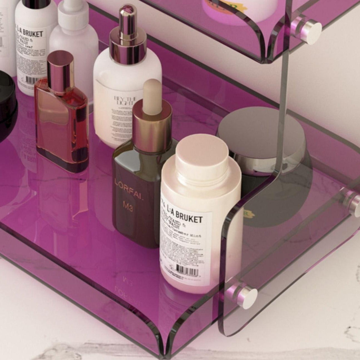Acrylic Two-Tier Vanity Organizer, 12.6 in Wide Bathroom Countertop Makeup & Skincare Storage Stand, Tinted Cosmetic Shelf Rack | Lonoma