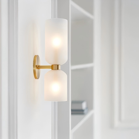Cylindrical Glass Wall Sconce 2-Light Hardwired Modern Indoor Fixture Metal Frame Blue Gray White for Dining Room Bedroom Hallway Bar E12 | Lonoma