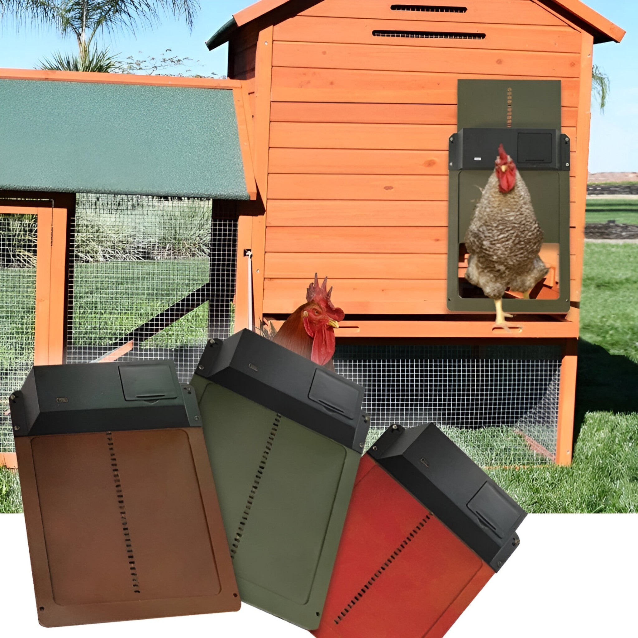 Automatic Chicken Coop Door Light Sensor Timer Battery Powered Weatherproof Green Coop Door Opener Poultry Safety | Koossa