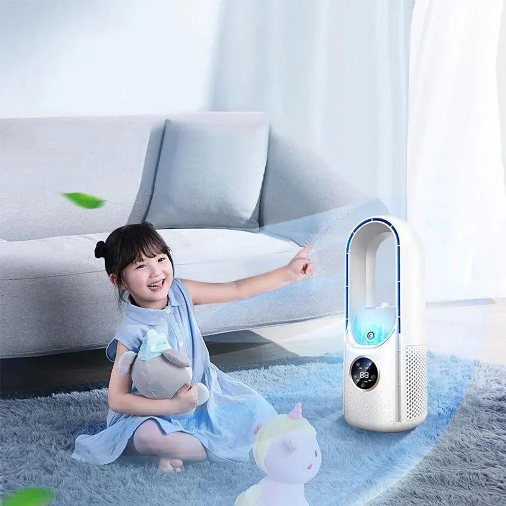 Refroidisseur d'air sans pales compact et silencieux rechargeable pour bureau et chambre blanc et bleu | Koossa