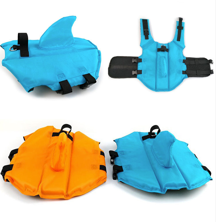 Dog Life Jacket Shark Fin Buoyant Diving Fabric French Bulldog Swim Vest Quick-Release Buckle Grab Handle D-Ring Water Safety | Koossa