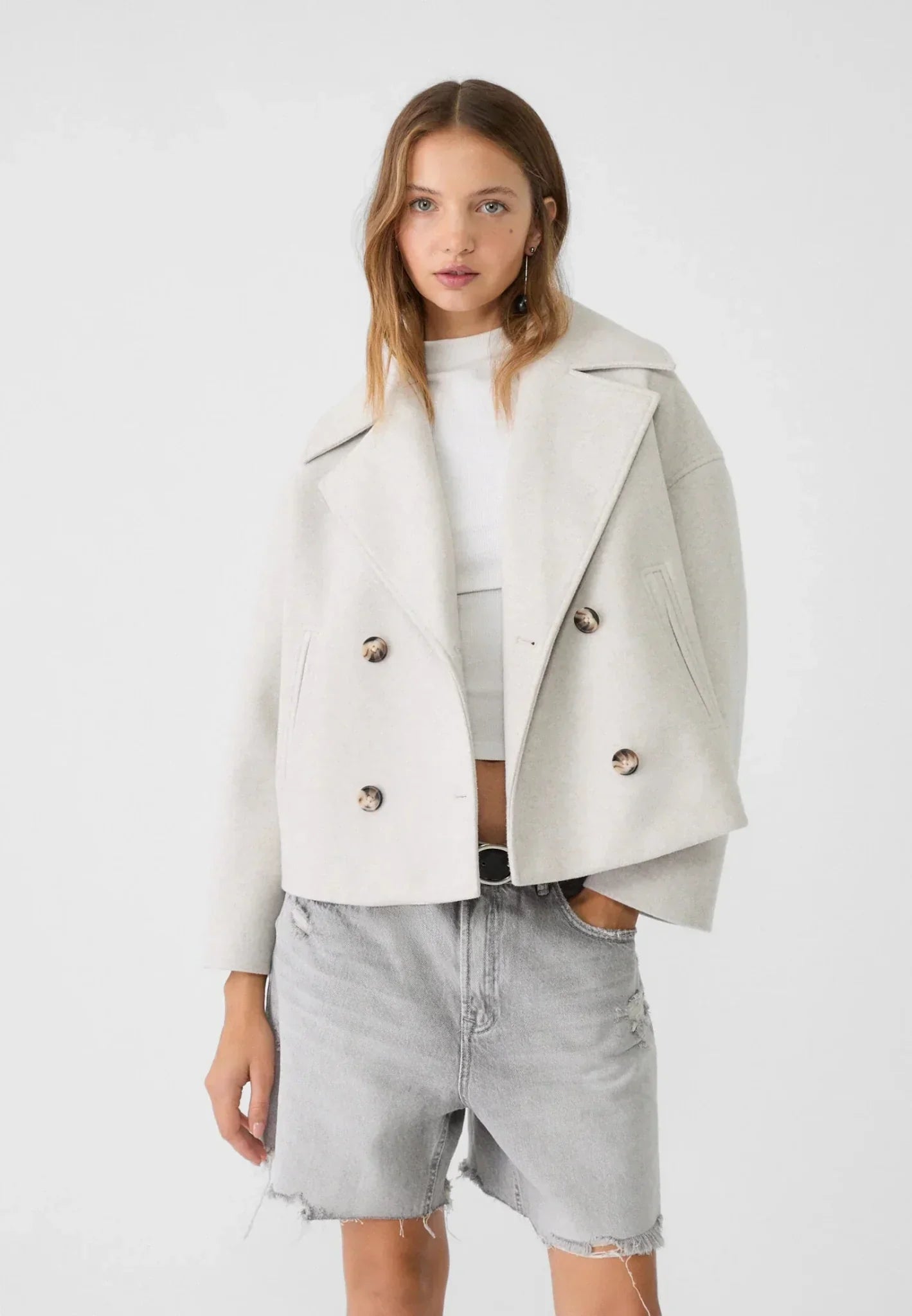 Women's Double-Breasted Cropped Jacket — Classic Tailored Blazer with Notched Collar for Smart Casual & Office Wear | Koossa