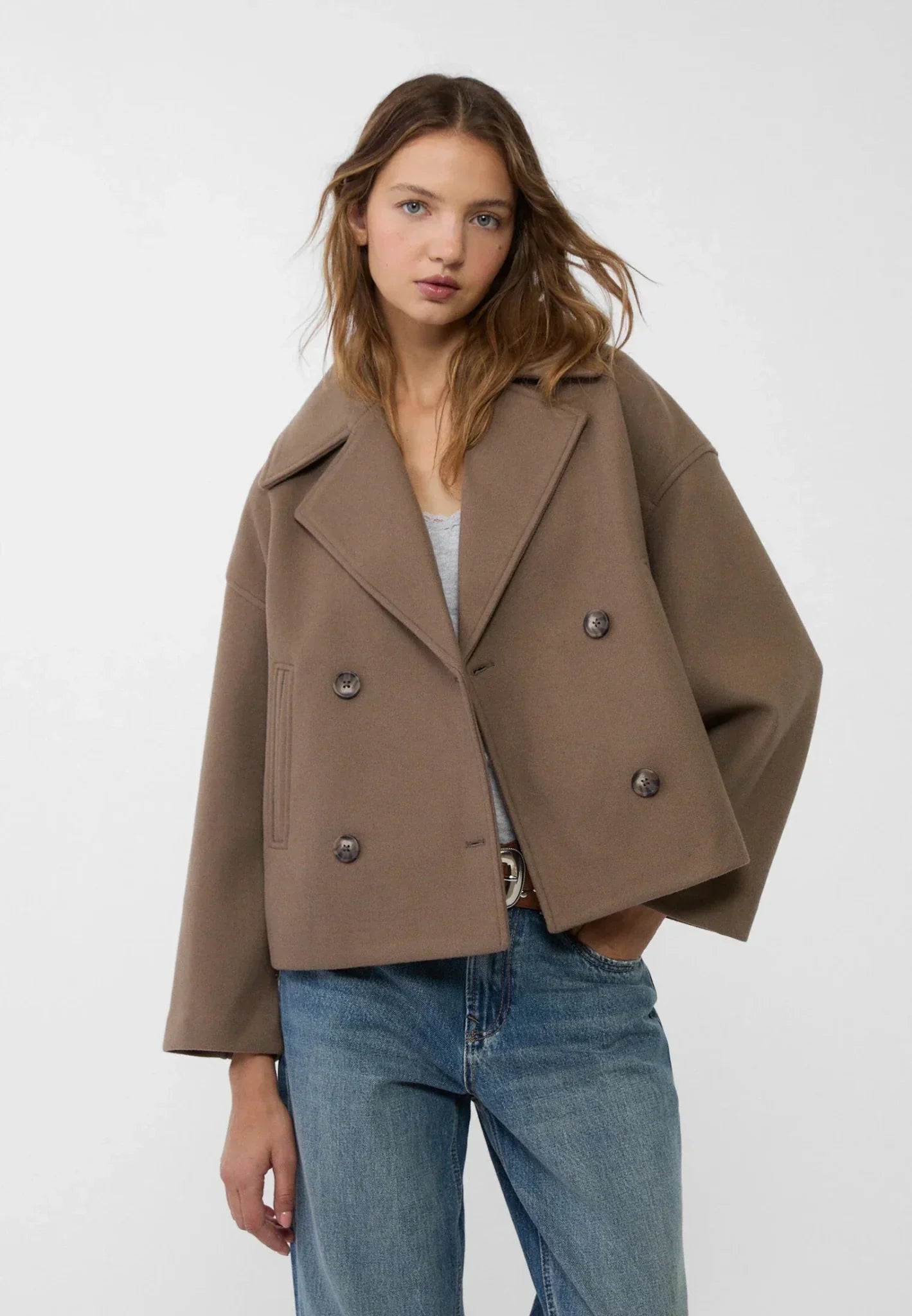 Women's Double-Breasted Cropped Jacket — Classic Tailored Blazer with Notched Collar for Smart Casual & Office Wear | Koossa