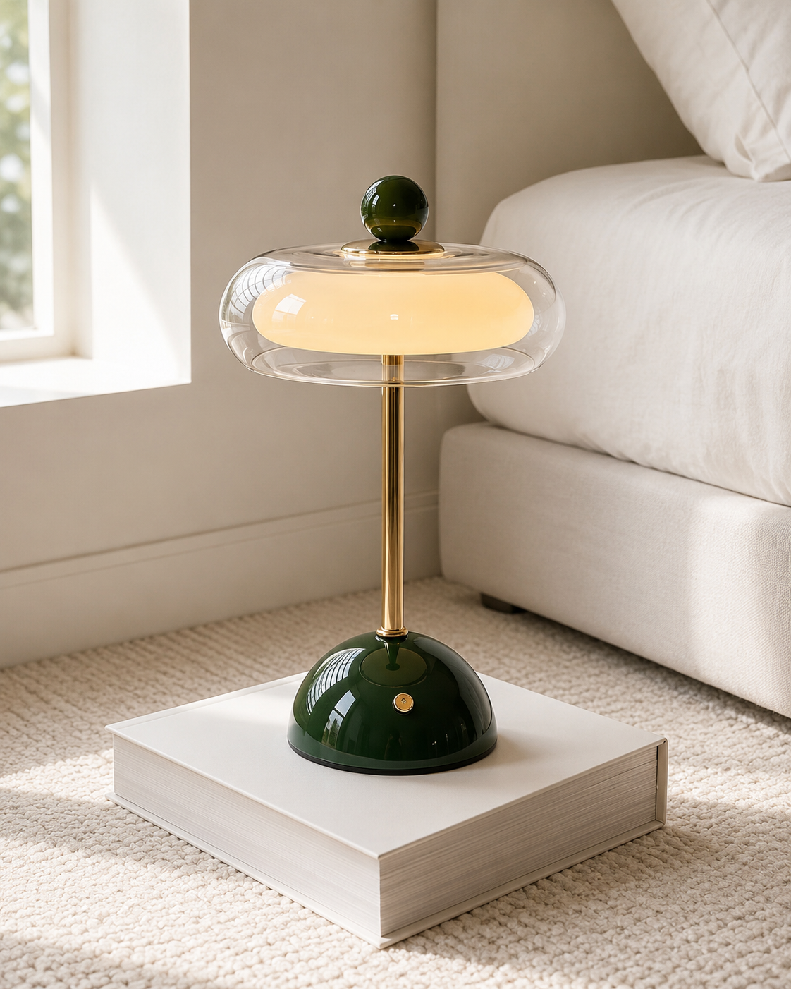 Cordless Glass Table Lamp, Rechargeable Dimmable USB-C Retro Touch Lamp, 3 Color Temperatures for Bedroom, Desk & Living Room | Lonoma