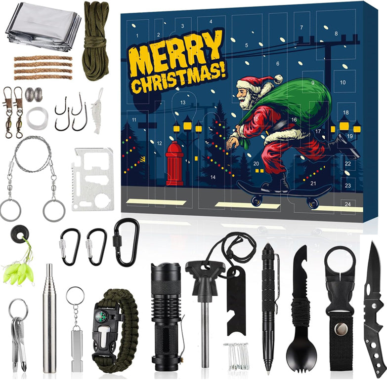 24-Day Adventure Countdown Calendar with Wilderness Survival Tools & Gear for Camping Hiking Bushcraft Enthusiasts | Lonoma