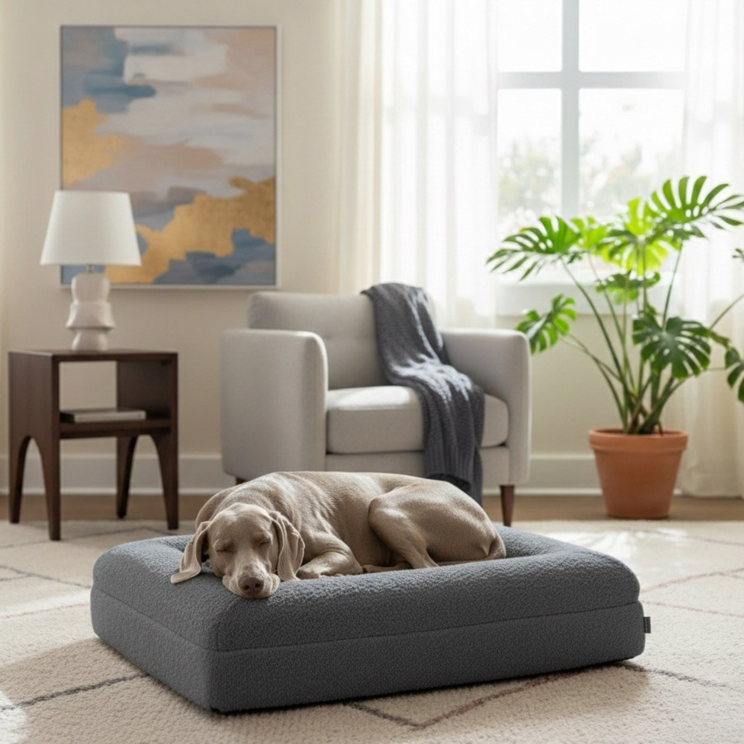 Dog Bed Bouclé Memory Foam Bolster Raised Sides Large Medium Orthopedic Dog Sofa Luxury Washable Cover Indoor Cream | Koossa