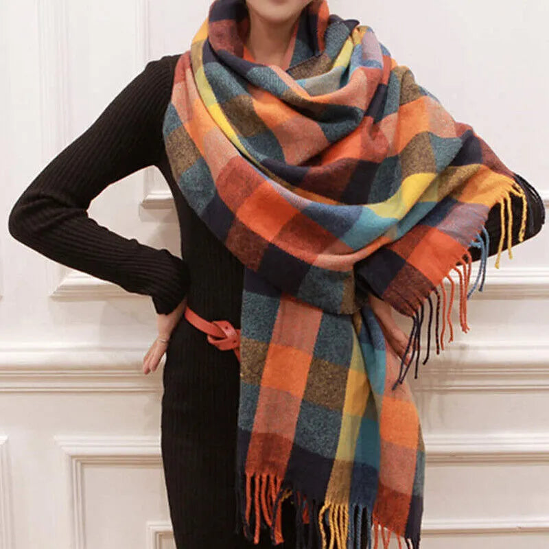 Women's Check Print Scarf — Soft Wool Scarf for Autumn and Winter Layering — Classic Accessory | Koossa