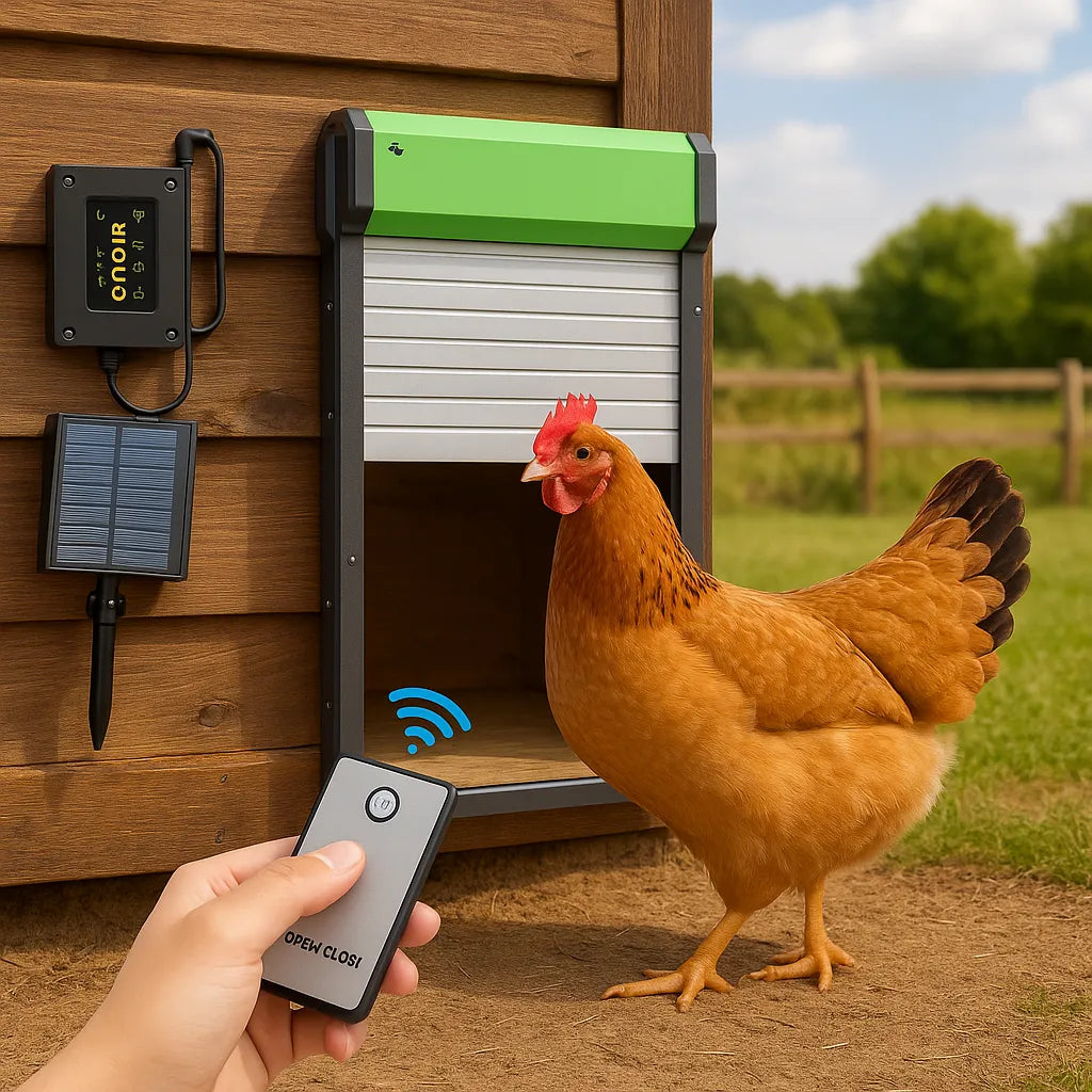 Automatic Chicken Coop Door Opener Solar Powered Timer Light Sensor Remote Control Motor Kit Weatherproof Predator Protection | Koossa