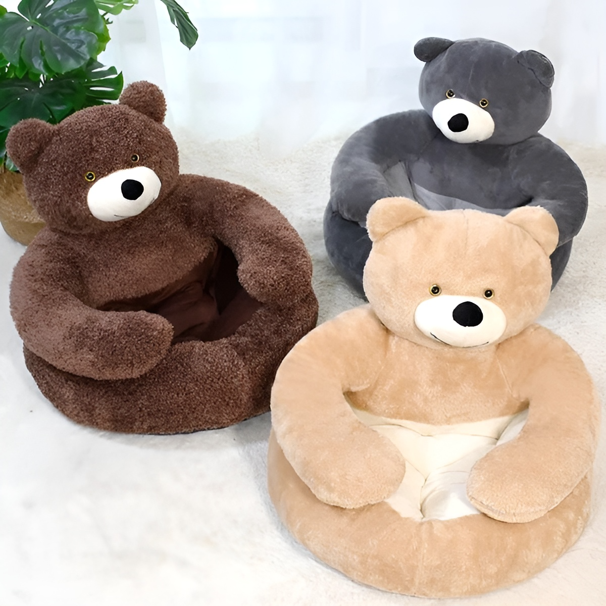 Dog Cat Bed Teddy Bear Plush Small Medium Large Cat Pet Cushion Washable Soft Cosy Round | Koossa