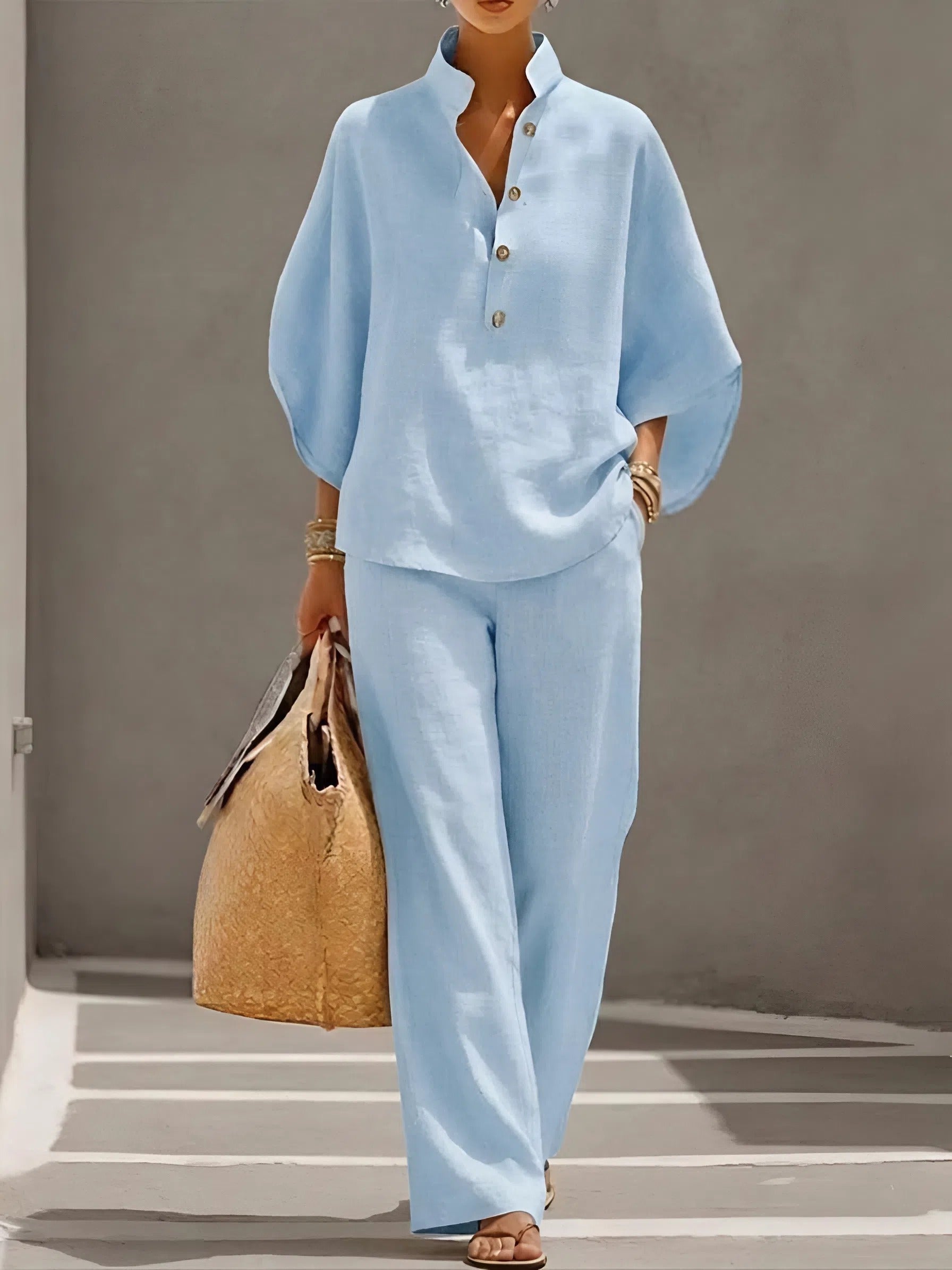 Women's Wide Sleeve Top and Wide Leg Trouser Co-ord Set in Lightweight Breathable Fabric for Relaxed Everyday Elegance | Koossa