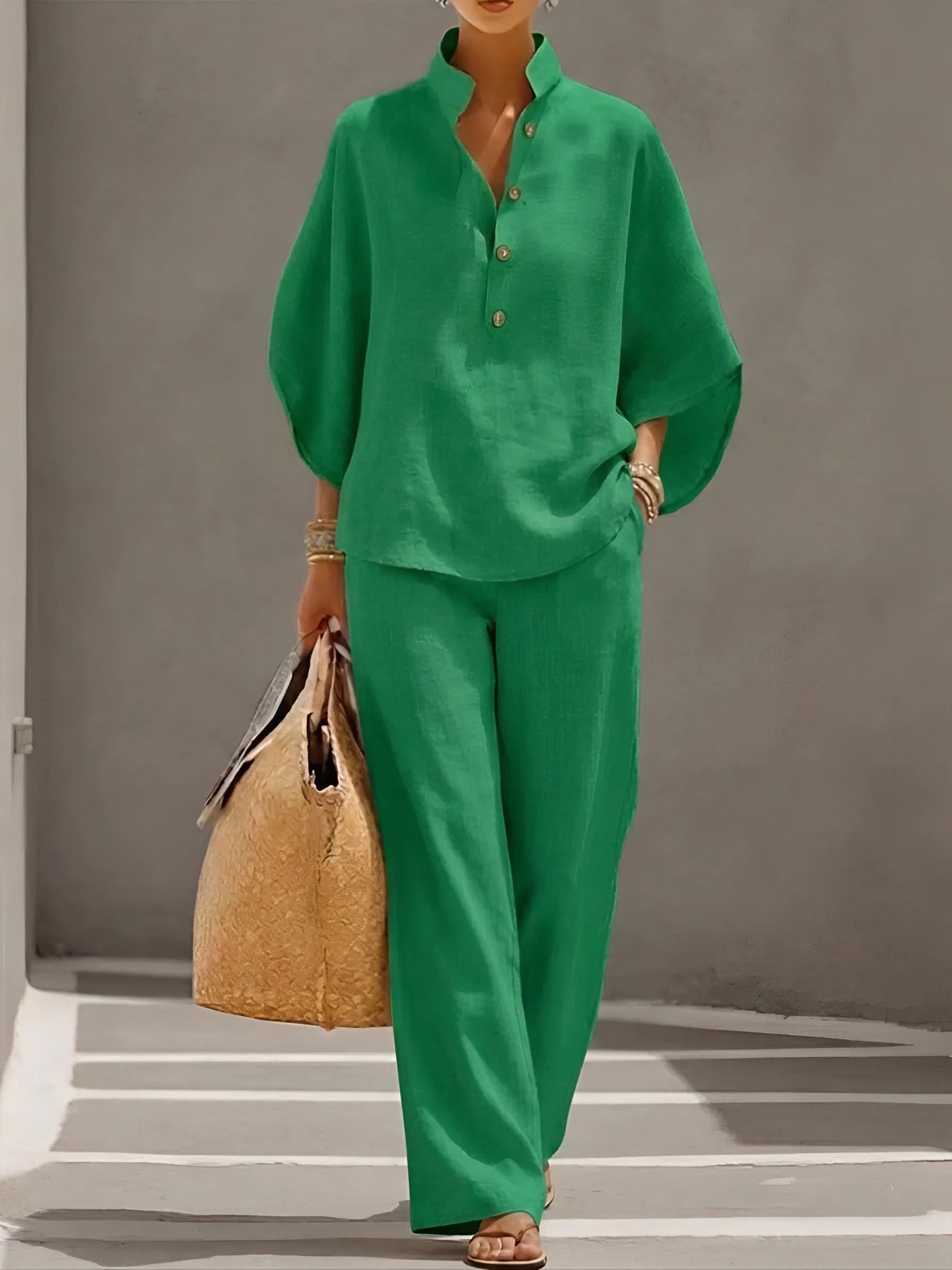 Women's Wide Sleeve Top and Wide Leg Trouser Co-ord Set in Lightweight Breathable Fabric for Relaxed Everyday Elegance | Koossa