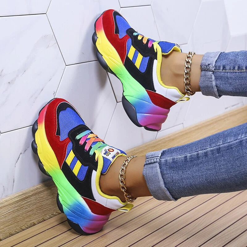 Women's Multicoloured Platform Trainers — Modern Everyday Sneakers with Supportive Sole & Adjustable Lacing | Koossa
