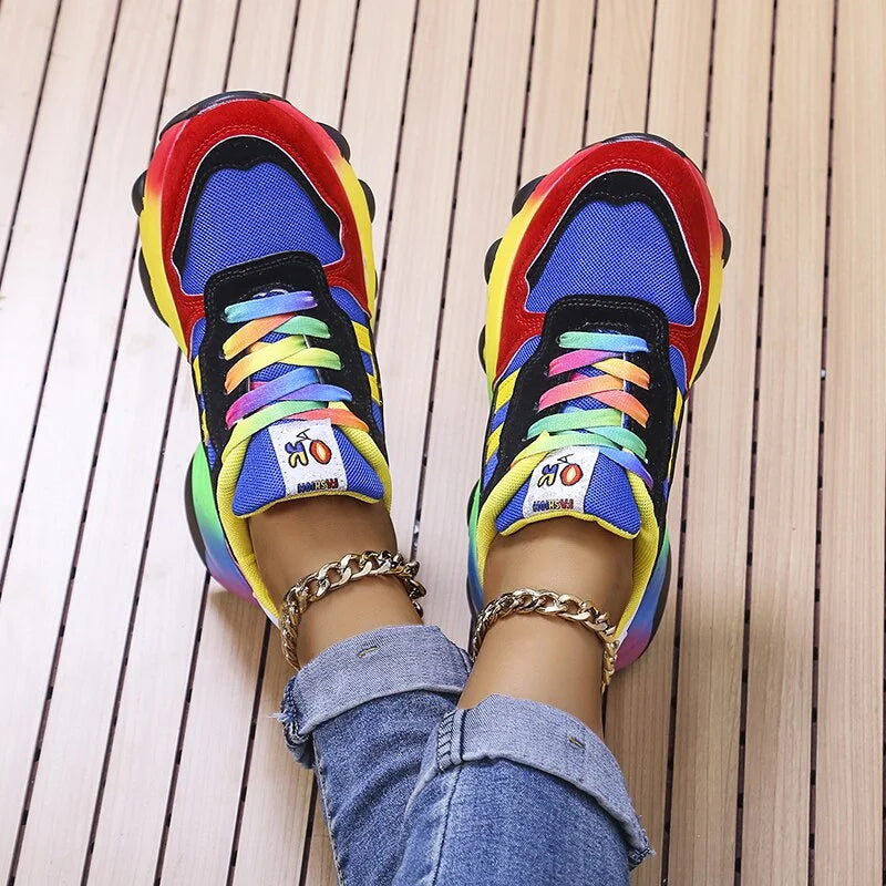 Women's Multicoloured Platform Trainers — Modern Everyday Sneakers with Supportive Sole & Adjustable Lacing | Koossa