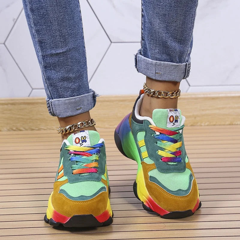 Women's Multicoloured Platform Trainers — Modern Everyday Sneakers with Supportive Sole & Adjustable Lacing | Koossa