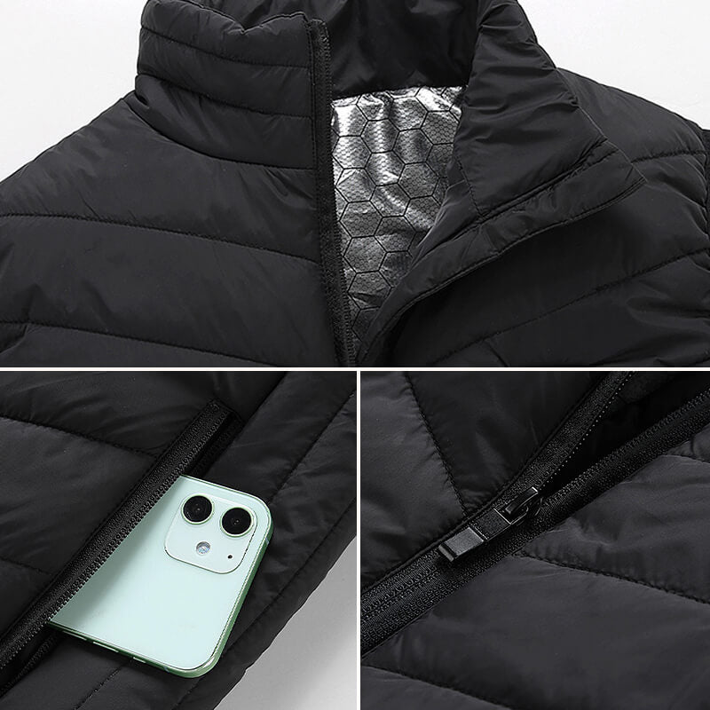 Women's Black Heated Gilet with USB Rechargeable Heating Zones — Lightweight Warming Bodywarmer for Winter | Koossa