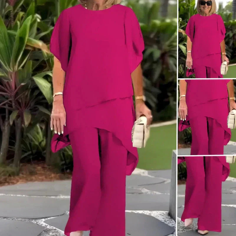 Women's Draped Palazzo Trousers with Coordinating Top in Flowing Fabric for Smart Daywear and Evening Occasions | Koossa